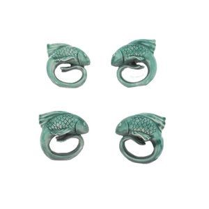 Pottery Barn Teal Ceramic Asian Carp Koi Fish Gold Fish Napkin Holders Set of 4